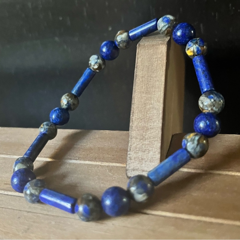 Lapis Lazuli With Pietersite Natural Stone Crystal Stretch Beaded Bracelet